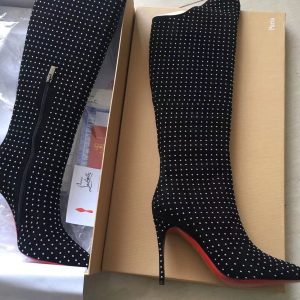 Cheap Christian Louboutin Alta Botta Plume Boots 100mm Suede Studded Black