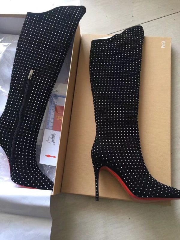 Cheap Christian Louboutin Alta Botta Plume Boots 100mm Suede Studded Black