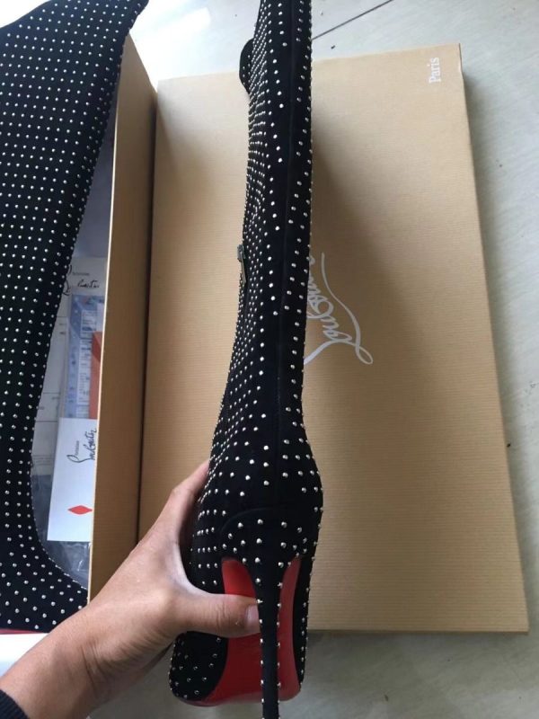 Cheap Christian Louboutin Alta Botta Plume Boots 100mm Suede Studded Black - Image 4