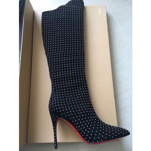Cheap Christian Louboutin Alta Botta Plume Boots 100mm Suede Studded Black - Image 3