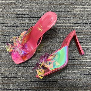 Cheap Christian Louboutin Iridescent Leather Mule Sandals 100 Mm TPU Pink