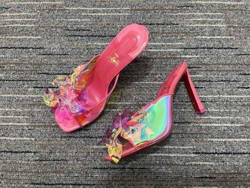 Cheap Christian Louboutin Iridescent Leather Mule Sandals 100 Mm TPU Pink