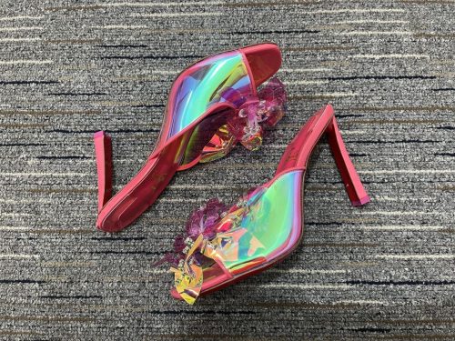 Cheap Christian Louboutin Iridescent Leather Mule Sandals 100 Mm TPU Pink - Image 2