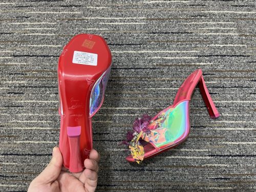 Cheap Christian Louboutin Iridescent Leather Mule Sandals 100 Mm TPU Pink - Image 3