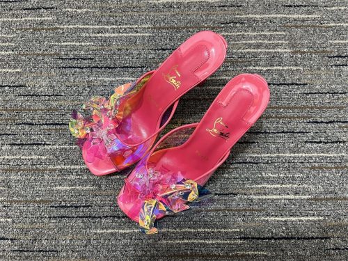 Cheap Christian Louboutin Iridescent Leather Mule Sandals 100 Mm TPU Pink - Image 4