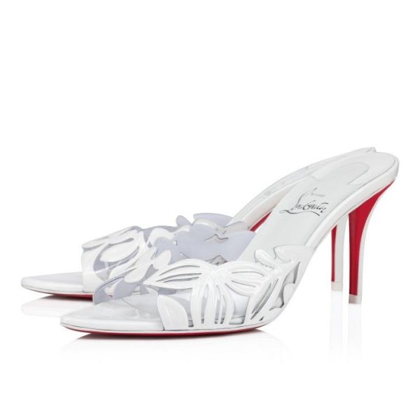 Cheap Christian Louboutin Apostropha Mule Petunia 80 Mm Mules Pvc And Patent Leather White