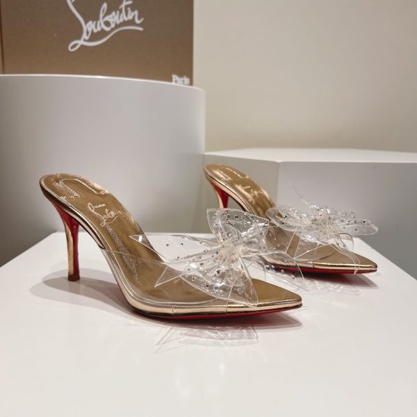 Cheap Christian Louboutin Aqua Strass 80mm Mules Pvc Iridescent Nappa Leather And Strass Gold