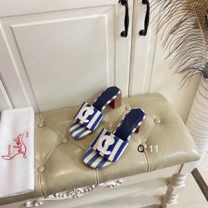 Cheap Christian Louboutin CL Mules 50mm Malha Printed Fabric Blue