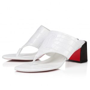 Cheap Christian Louboutin Cl Tongamule 55 Mm Mules Alligator Embossed Calf White