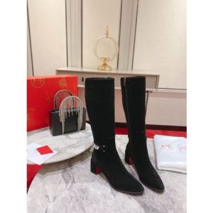 Cheap Christian Louboutin Lock Botta 70 mm Knee-High Boots Suede Black