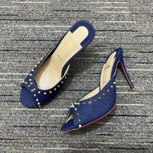 Cheap Christian Louboutin Me Dolly 100mm Spikes Mules Denim Blue