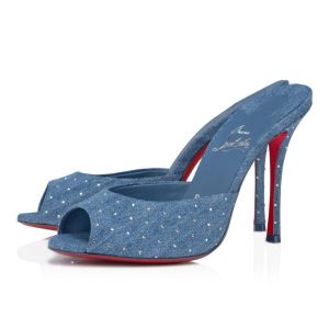 Cheap Christian Louboutin Me Dolly Plum Strass 100 Mm Mules Denim And Strass