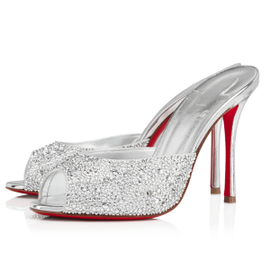 Cheap Christian Louboutin Me Dolly Strass Pumps 100 mm Suede Strass Embellished Silver