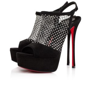 Cheap Christian Louboutin Plougesta Alta Strass 150mm Sandals Veau Velours Mesh And Strass Black