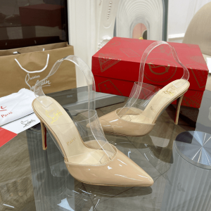 Cheap Christian Louboutin Women Mules PVC and Patent Leather Nude