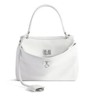 Balenciaga White Rodeo Crocodile Embossed Calfskin Replica Large Bag