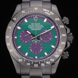 Replica Rolex Daytona Black Ion Plated Tachymeter Black Stainless Steel Strap Green Dial 80246