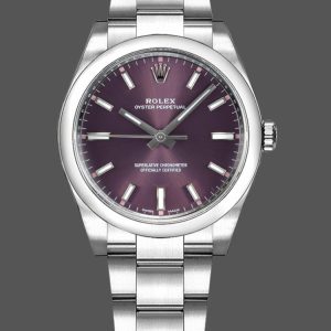Top Quality Rolex Oyster Perpetual Air-King 114200 Grape Red Index Dial 34mm Unisex Replica watch