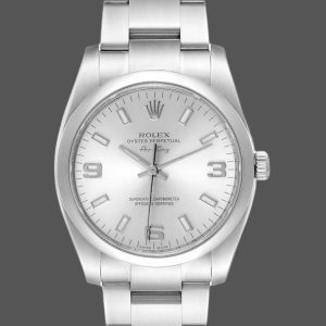 Top Quality Rolex Oyster Perpetual Air-King 114200 Silver Arabic Dial 34mm Unisex Replica watch