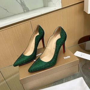 Cheap Christian Louboutin Hot Chick 100 Pumps Strass Embellished Leather Green