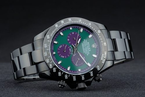 Replica Rolex Daytona Black Ion Plated Tachymeter Black Stainless Steel Strap Green Dial 80246 - Image 7