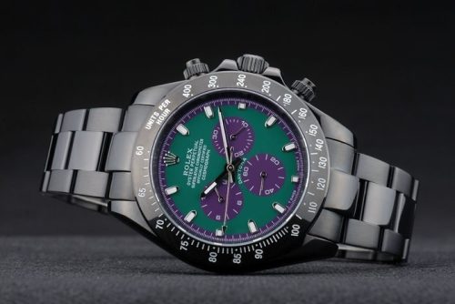 Replica Rolex Daytona Black Ion Plated Tachymeter Black Stainless Steel Strap Green Dial 80246 - Image 6