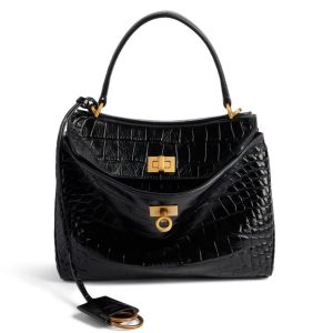 Knockoff Balenciaga Rodeo Mini Bag Black Crocodile Embossed Calfskin
