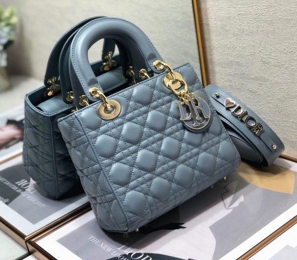 Dior Small Lady Dior My ABCDior Bag Fake in Blue Cannage Lambskin - Image 2