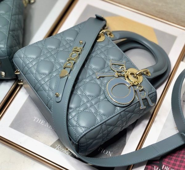 Dior Small Lady Dior My ABCDior Bag Fake in Blue Cannage Lambskin - Image 3