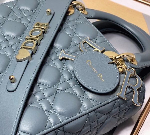 Dior Small Lady Dior My ABCDior Bag Fake in Blue Cannage Lambskin - Image 5