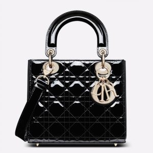 Dior Small Lady Dior Bag Knockoff in Black Patent Cannage Calfskin