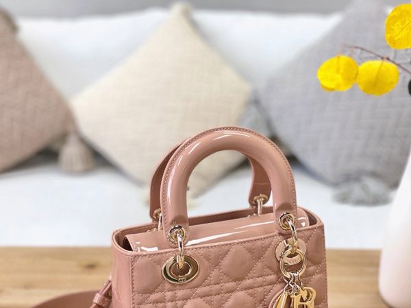 Dior Small Lady Dior Bag Faux in Powder Patent Cannage Calfskin - Image 9