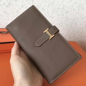Taupe Clemence Fake Luxury Hermes Bearn Wallet