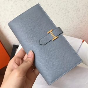 Blue Lin Epsom Fake Hermes Bearn Wallet