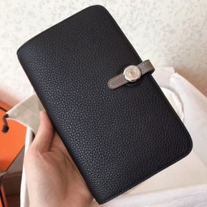 Black taupe knockoff Hermes Dogon duo wallet