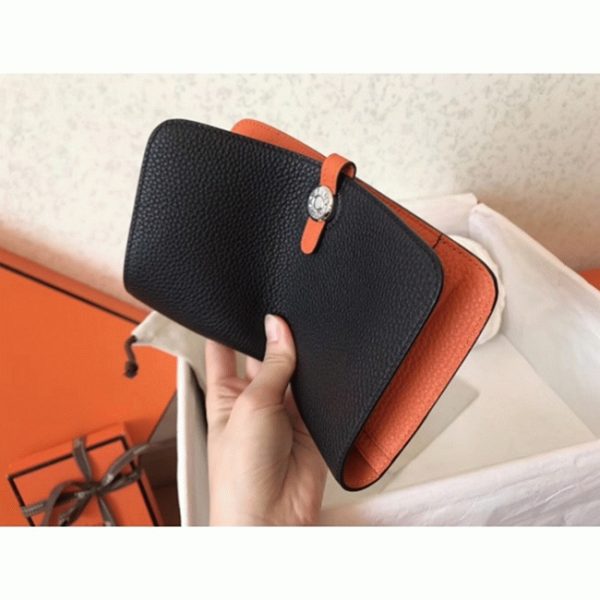 Black orange fake luxury Hermes Dogon duo wallet - Image 4