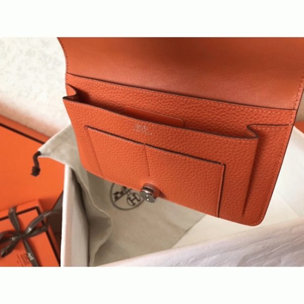 Black orange fake luxury Hermes Dogon duo wallet - Image 2