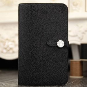 Black fake luxury Hermes Dogon combine wallet