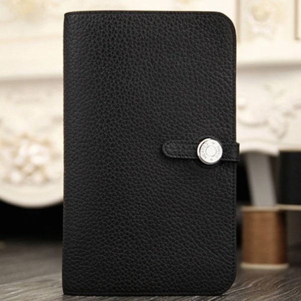 Black fake luxury Hermes Dogon combine wallet