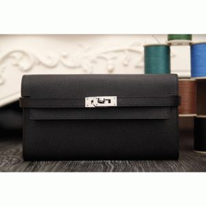 Black knockoff Hermes Kelly Longue wallet
