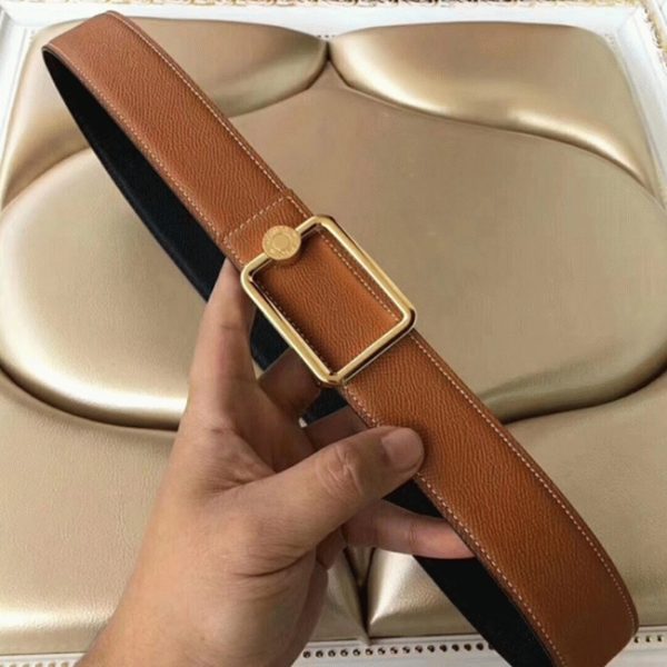 Brown fake designer Hermes Oscar buckle belt - Image 2
