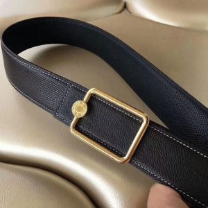 Black best replica Hermes Oscar buckle belt