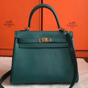 Malachite Clemence Replica Hermes Kelly 25cm Retourne Tote