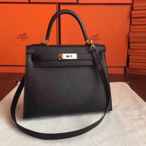 Black Epsom Fake Hermes Kelly Sellier 28cm Stylish Handbag