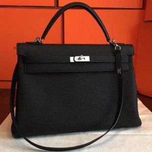 Black Clemence Replica Hermes Kelly Retourne 40cm Spacious Tote