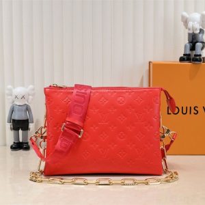 Louis Vuitton Coussin PM Bag In Neon Red With Jacquard Strap