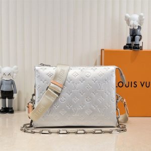 Louis Vuitton Coussin PM Bag In Silver With Jacquard Strap