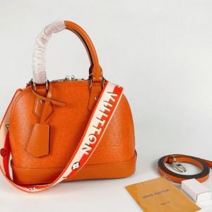 Louis Vuitton Epi Leather Alma BB Handbag In Orange With Jacquard Strap