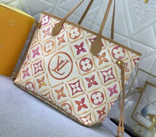 Louis Vuitton LV By The Pool Monogram Tiles Canvas Neverfull MM Tote In Coral - Image 3