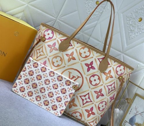 Louis Vuitton LV By The Pool Monogram Tiles Canvas Neverfull MM Tote In Coral - Image 2